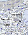 St. Ives street map showing locations of Golden lion, Reef Bar and Isobar.
