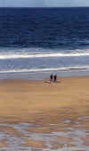 Two lone surfers on Porthmeor Beach, St. Ives, Cornwall